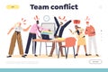 Team conflict concept of landing page with angry irritated colleagues screaming and arguing