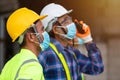 Team construction worker control in the house structure at construction site Royalty Free Stock Photo