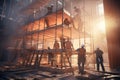 Team of construction workers building a