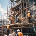 A team of construction workers collaborates onsite, showcasing professionalism and teamwork Royalty Free Stock Photo