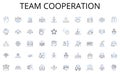 Team cooperation line icons collection. Backpack, Suitcase, Duffel, Tote, Luggage, Carry-on, Wheeled vector and linear