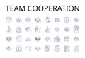 Team cooperation line icons collection. Joint effort, Unity work, Common goal, Group support, Mutual aid, Collaborative