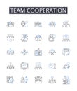 Team cooperation line icons collection. Joint effort, Unity work, Common goal, Group support, Mutual aid, Collaborative