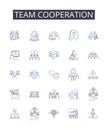 Team cooperation line icons collection. Joint effort, Unity work, Common goal, Group support, Mutual aid, Collaborative