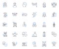 Team coordination line icons collection. Synergy, Collaboration, Cooperation, Communication, Trust, Unity, Coordination