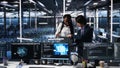 Team of data center engineers using machine learning algorithms Royalty Free Stock Photo