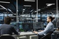 Team of data center programmers working together in office, managing AI systems Royalty Free Stock Photo