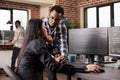 Team of database admins debugging algorithm Royalty Free Stock Photo