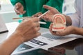 team of dentists is diagnosing inside conference room treating patient toothache. team of doctors and dentists are meeting to find Royalty Free Stock Photo