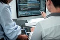 Team of Developer programmer working on coding program software computer in office, Writing website and development database Royalty Free Stock Photo