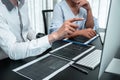 Team of Developer programmer working on coding program software computer in office, Writing website and development database Royalty Free Stock Photo