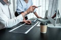 Team of Developer programmer working on coding program software computer in office, Writing website and development database Royalty Free Stock Photo