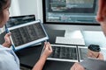 Team of Developer programmer working on coding program software computer in office, Writing website and development database Royalty Free Stock Photo