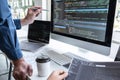 Team of developer programmer working on project in software development computer in IT company office, Writing codes and data code Royalty Free Stock Photo