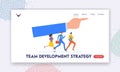 Team Development Strategy Landing Page Template. Business Team Run by Direction Showing with Huge Index Finger Royalty Free Stock Photo