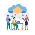 Team Discussing Cloud Computing Solutions in a Modern Flat Design Office Environment Royalty Free Stock Photo