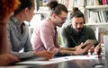Happy software developers working on meeting, Programming advanced code artificial intelligence.