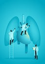 Team of doctors diagnose human lung and heart