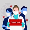 Team of doctors medical worker and patient wearing masks to avoid corona virus covid-19 , medical concept