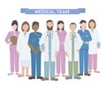 A team of doctors and nurses in uniform, hospital medical staff with stethoscopes in different positions.  The concept of medical Royalty Free Stock Photo