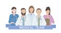 A team of doctors and nurses in uniform, hospital medical staff with stethoscopes in different positions.  The concept of medical Royalty Free Stock Photo