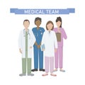 A team of doctors and nurses in uniform, hospital medical staff with stethoscopes in different positions.  The concept of medical Royalty Free Stock Photo