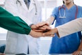 Team Doctors nurses union coordinate hands Teamwork Concept in hospital for success and trust in the team Royalty Free Stock Photo