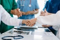 Team Doctors nurses union coordinate hands Teamwork Concept in hospital for success and trust in the team work Royalty Free Stock Photo