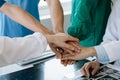 Team Doctors nurses union coordinate hands Teamwork Concept in hospital for success and trust in the team work Royalty Free Stock Photo