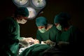 Team doctors in operating room dressed green uniforms saving lives critically patient undergoing heart surgery for heart patients Royalty Free Stock Photo