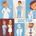 Team of doctors and other hospital workers with equipment banner vector illustration. Medicine professionals and medical Royalty Free Stock Photo