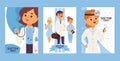 Team of doctors and other hospital workers set of cards vector illustration. Otorhinolaringologist physician with Royalty Free Stock Photo