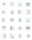 Team Dynamics linear icons set. Collaboration, Communication, Cohesion, Synergy, Unity, Trust, Respect line vector and