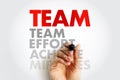 TEAM Team Effort Achieve Miracles text with a hand holding a marker, representing cooperation, motivation, unity, and leadership Royalty Free Stock Photo