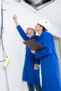 team electricians working at construction site Royalty Free Stock Photo