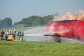 Team of Firefighters practice extinguishing aircraft fire