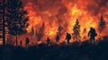 Team of Firefighters in Safety Uniform Extinguishing Wildland Fire, Moving Along a Smoked Out Forest to Battle Dangerous