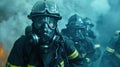 Team of firefighters wearing gear responding