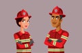Fireman and Firewoman Standing Together Vector Illustration