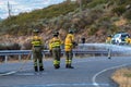 A Team of Firefighters Working on a Road. Concept Coordinated emergency response Royalty Free Stock Photo