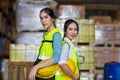 Team Foreman or Team worker working in warehouse. Industrial and industrial workers concept. worker woman order details and checki