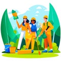 Team of gardeners working in garden. Gardeners, gardener, horticulturist, gardener, horticulturist, horticulturist, horticulturist