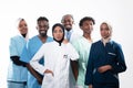 Team or group of a doctor, nurse and medical professional coworkers standing together. Portrait of diverse healthcare