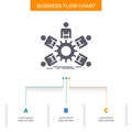 team, group, leadership, business, teamwork Business Flow Chart Design with 3 Steps. Glyph Icon For Presentation Background