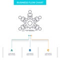 team, group, leadership, business, teamwork Business Flow Chart Design with 3 Steps. Line Icon For Presentation Background