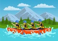 Team , group of people, man and woman whitewater rafting on river. Royalty Free Stock Photo