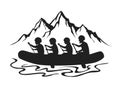 Team , group of people, man and woman whitewater rafting silhouette Royalty Free Stock Photo