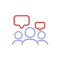 Team group of people speaking icon line or speech bubbles under a group of people on an isolated white background. EPS 10 vector Royalty Free Stock Photo