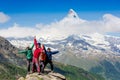 Team of hikers on the rocky summit Royalty Free Stock Photo