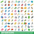 100 team icons set, isometric 3d style Royalty Free Stock Photo